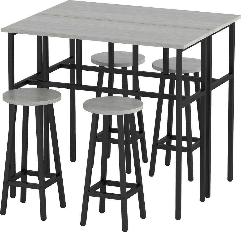 HOMCOM Conjunto de Mesa de Bar em Estilo Industrial, 6 peças, 2 mesas e 4 banquetas, Cinza + Preto | Aosom Portugal