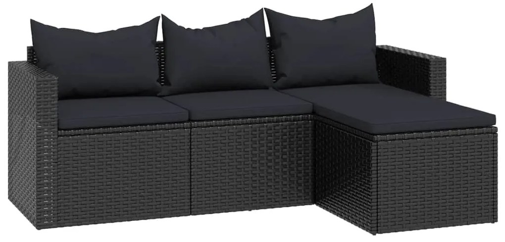 Conjunto lounge de jardim vime PE preto