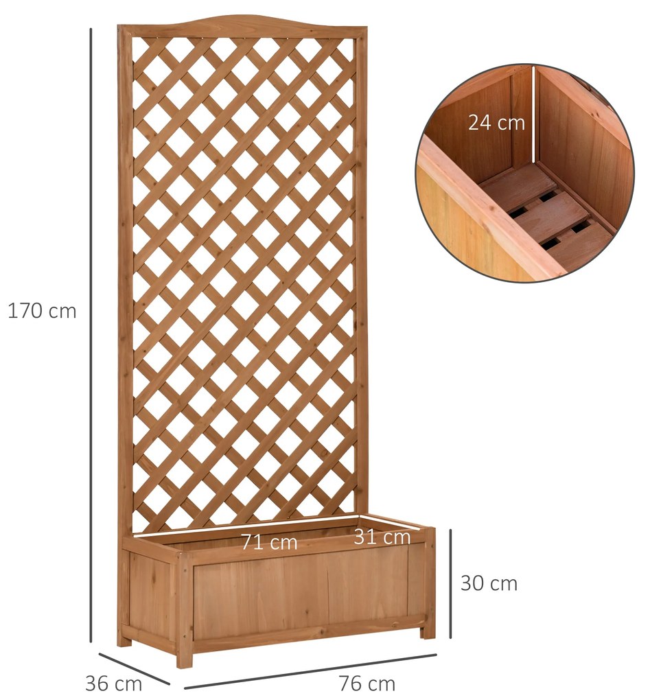 Outsunny Floreira com Treliça de Madeira Caixa de Plantio com Suporte para Plantas Trepadeiras para Cultivo de Plantas Flores Terraço Jardim Exterior 76x36x170cm Marrom
