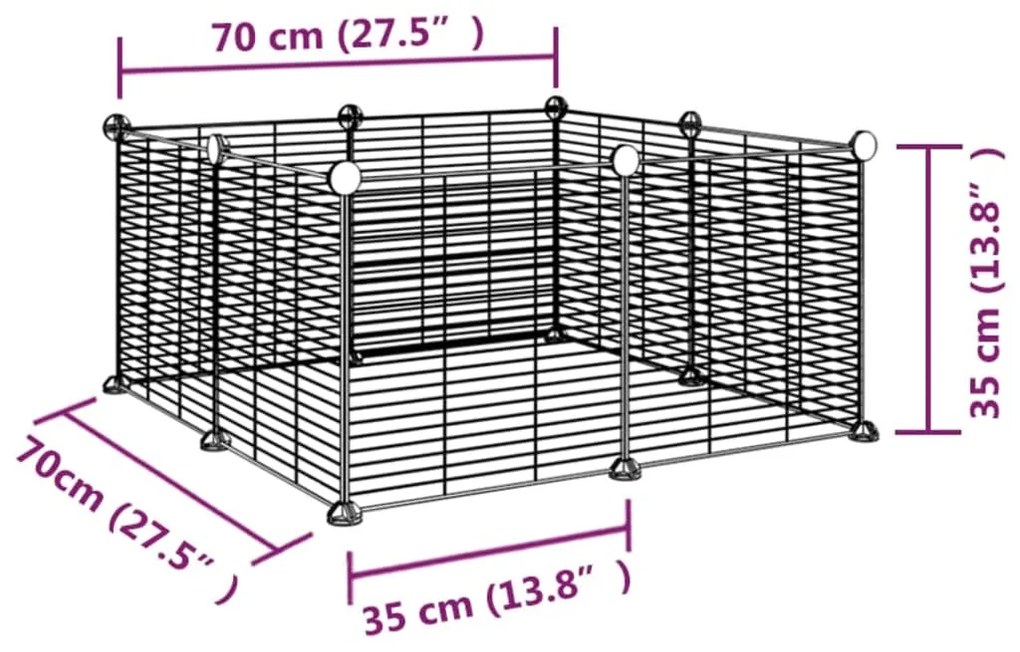 Gaiola p/ animais de estimação com 8 painéis 35x35 cm aço preto