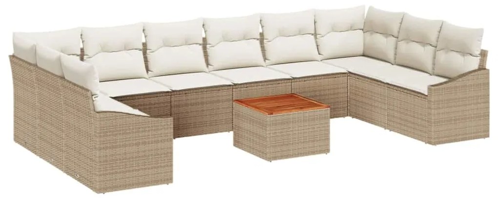 Conjunto de Sofá de Jardim com 11 Peças, Almofadas Beiges, Rattan Poli