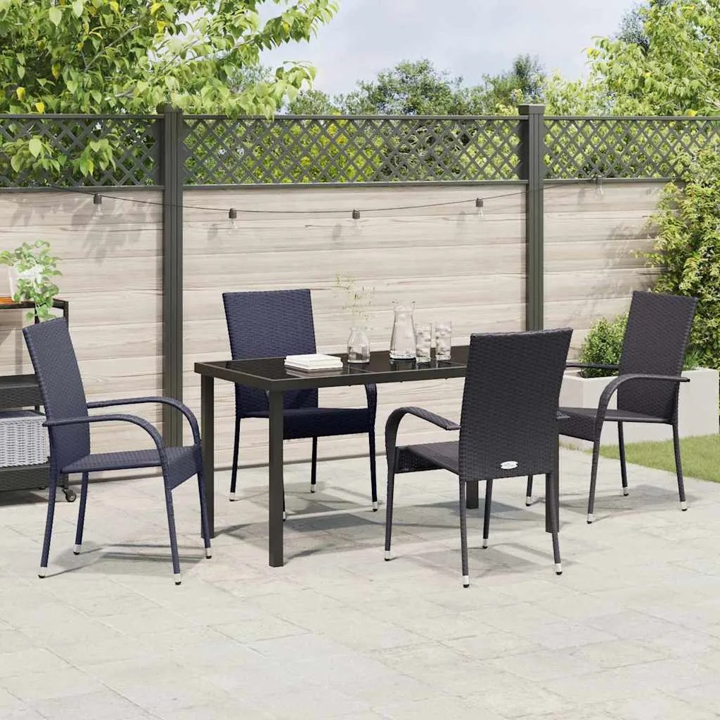 Conjunto de Jantar para Jardim 5 pcs Preto Rattan de PE