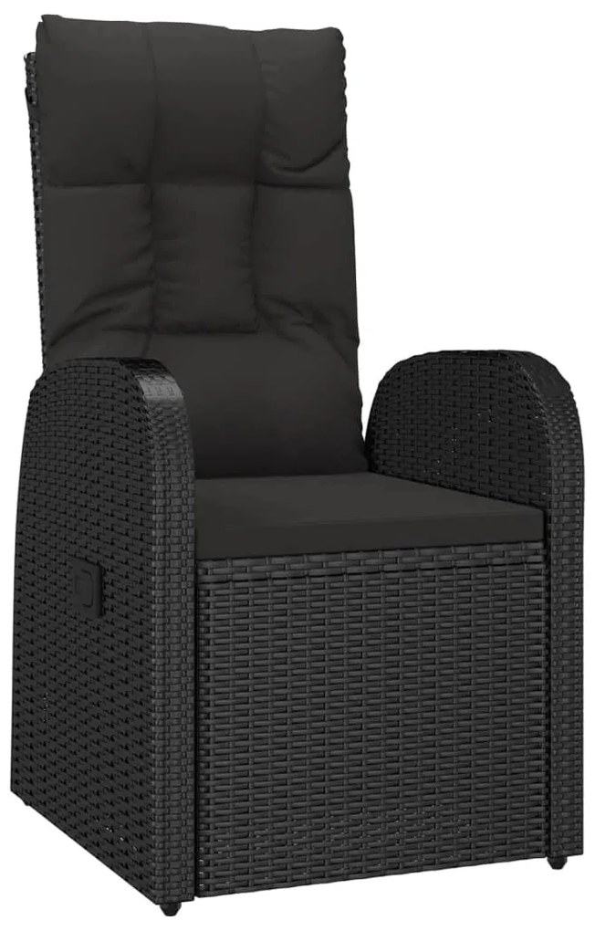 7 pcs conjunto de jantar p/ jardim c/ almofadões vime PE preto
