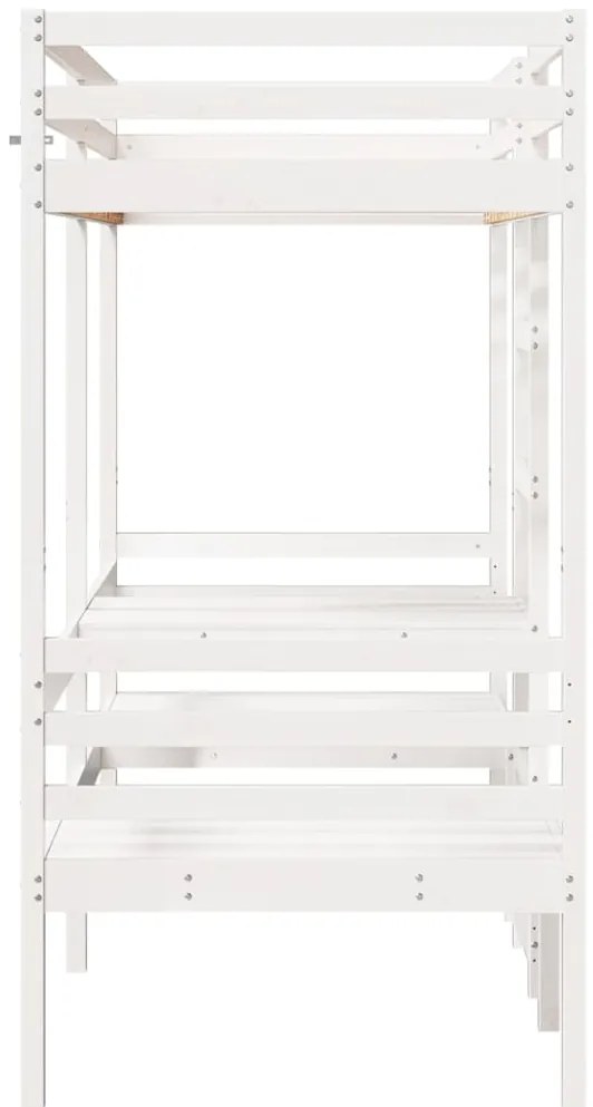 Cama alta c/ secretária/cadeiras 75x190 cm pinho maciço branco