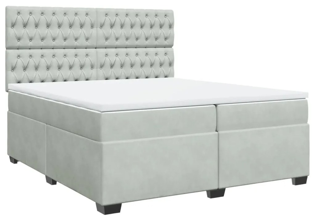 Cama com molas/colchão 200x200 cm veludo cinzento-claro