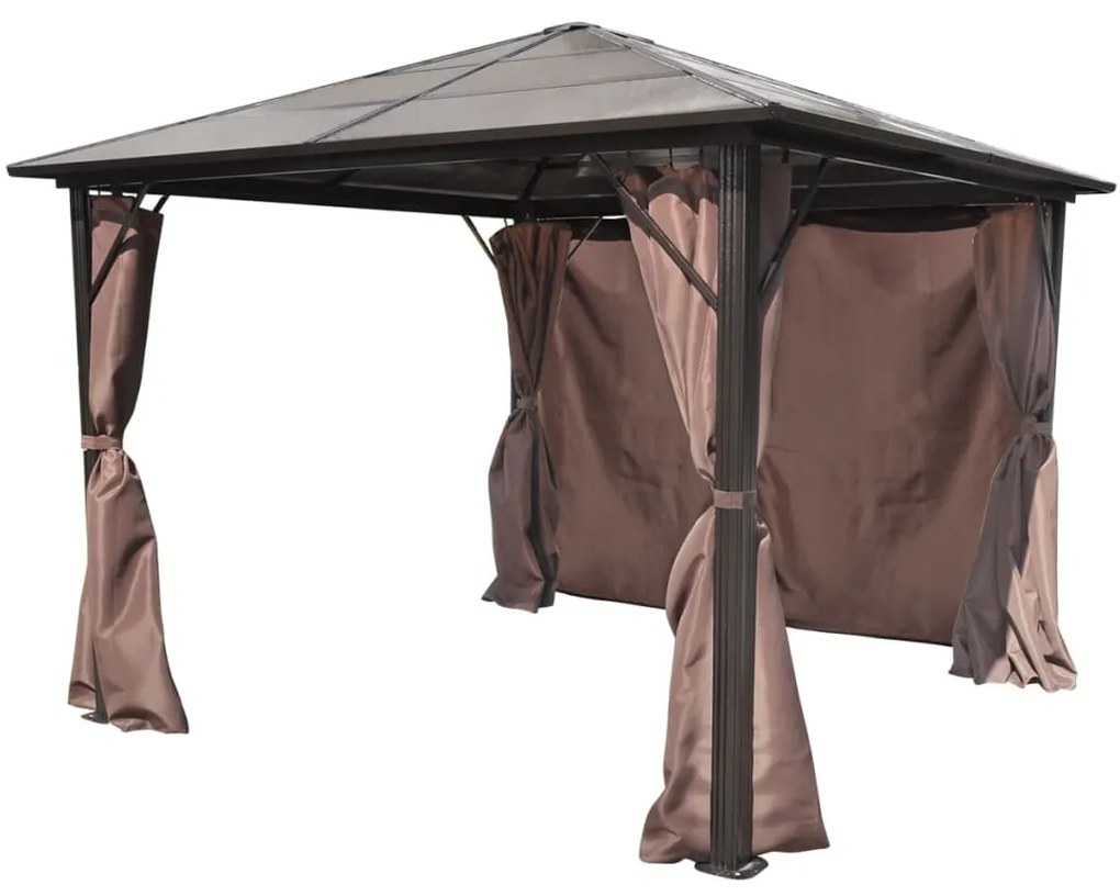 Gazebo com cortina 300 x 300 cm alumínio castanho