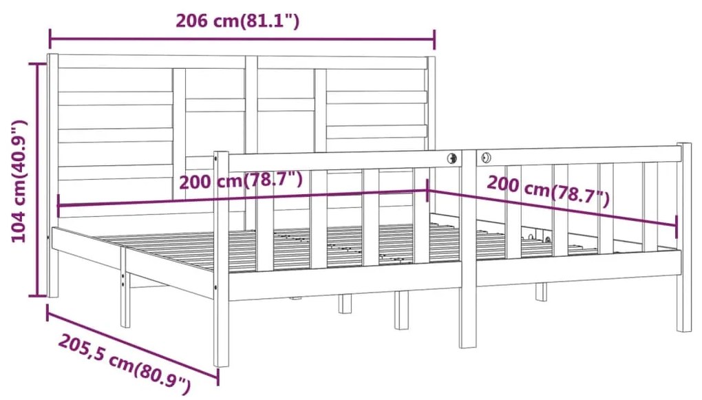 Estrutura de cama 200x200 cm pinho maciço castanho mel