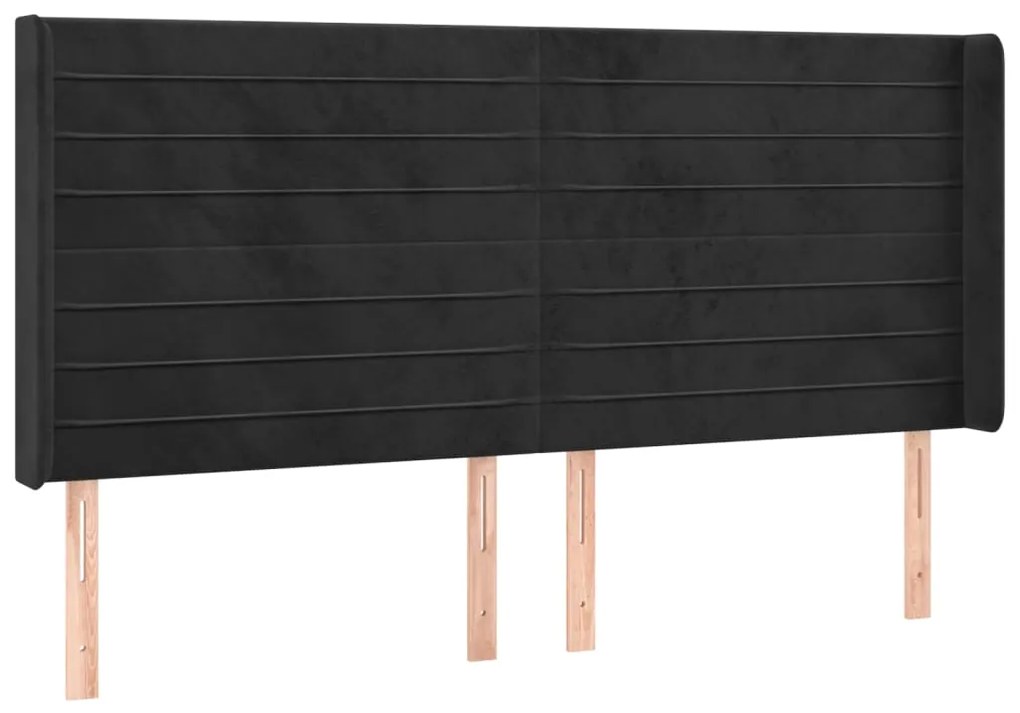 Cabeceira de cama c/ luzes LED veludo 183x16x118/128 cm preto