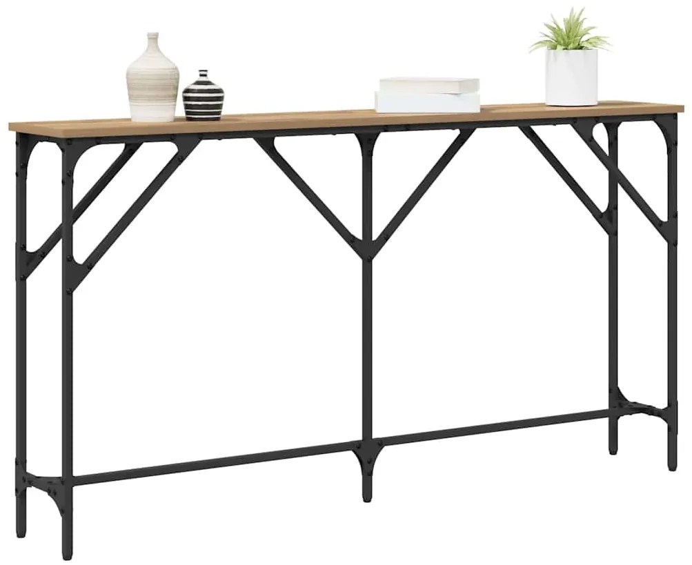 Mesa Consola Carvalho Artesanal 140x23x75 cm Madeira Engenhada