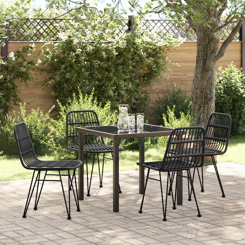 vidaXL Conjunto de Jantar de Jardim 5 Peças Preto Polirattan