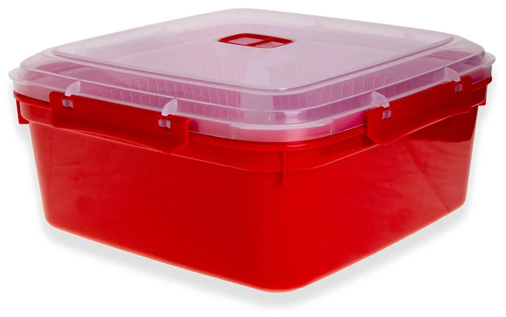 Caixa Hermética Ding Plástico Al Vapor Quadrado Vermelho 3500ml 23.5X23.5X11cm