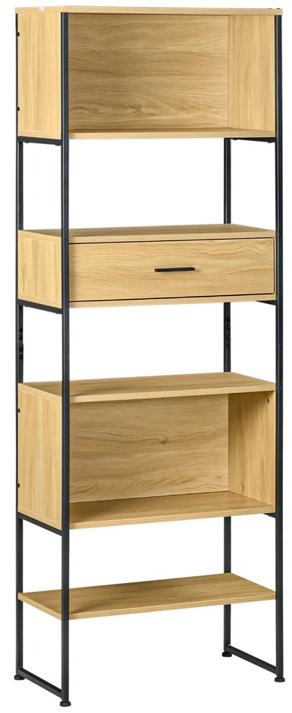 Estante Industrial Estante para Livros com Gaveta e Prateleiras e Estrutura de Metal 60x30x173 cm Madeira e Preto
