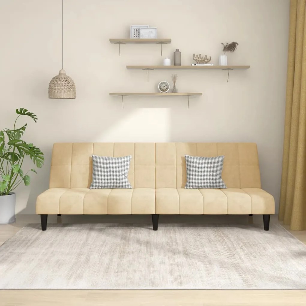 337511 vidaXL Sofá-cama de 2 lugares veludo cor creme