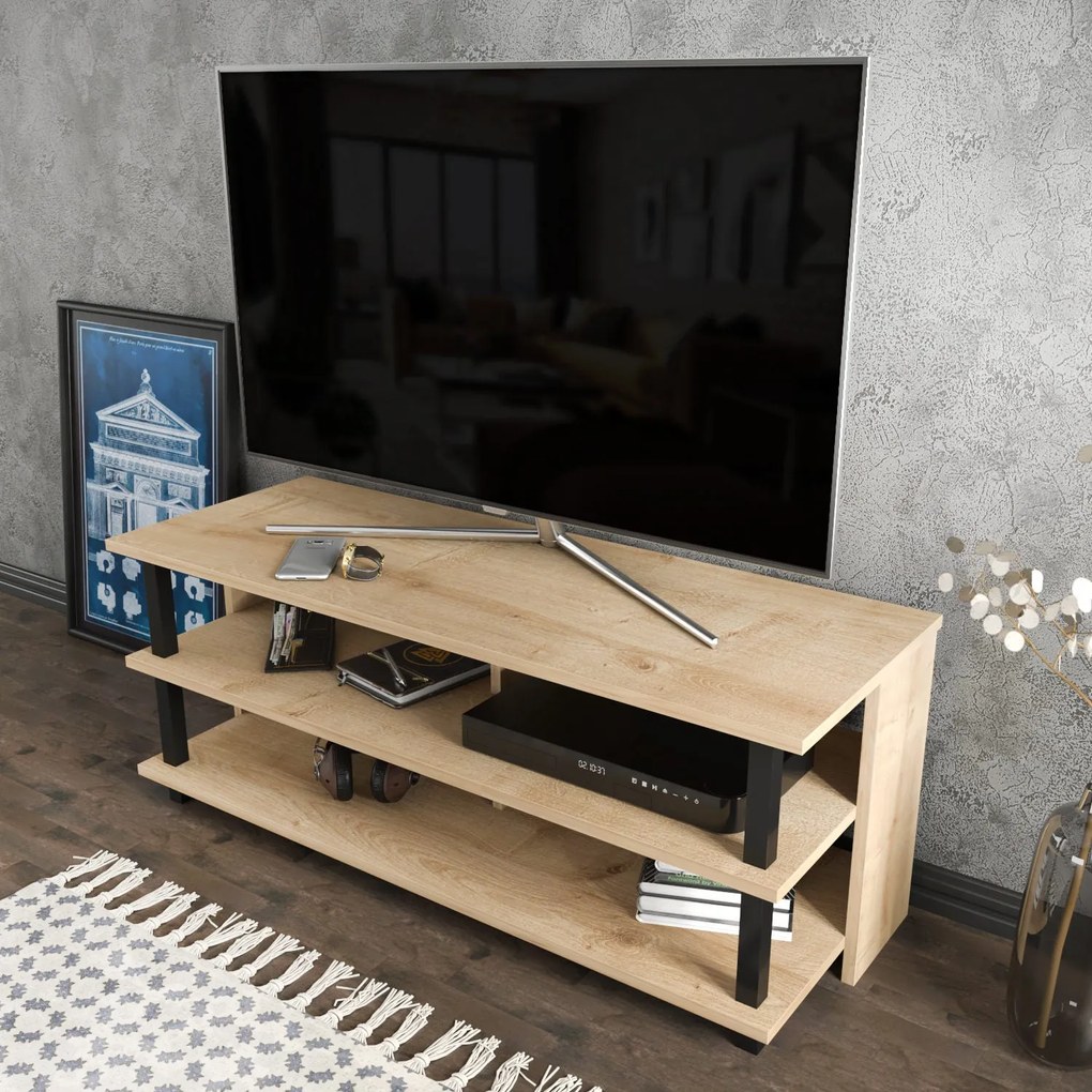 Móvel para TV Pueblo – Preto Carvalho – 120 cm x 44,6 cm x 47,4 cm
