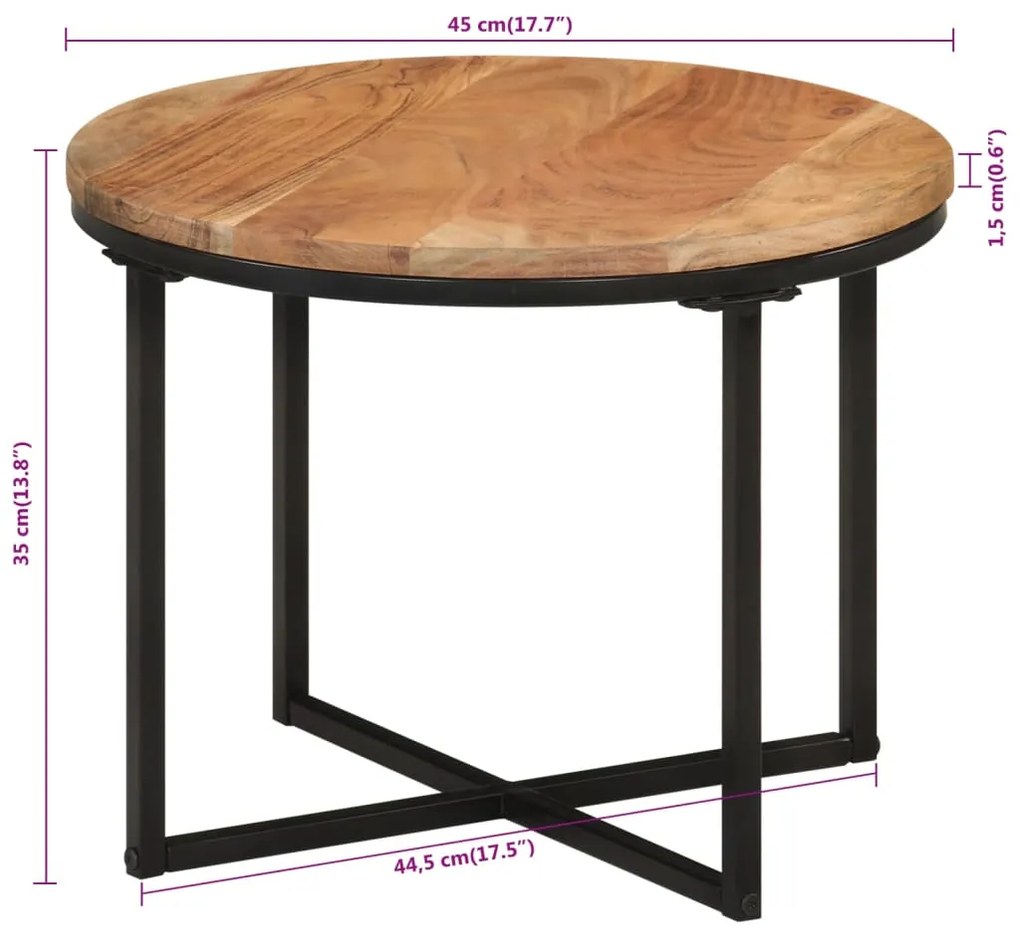Mesa de centro 45x45x35 cm madeira de acácia maciça e ferro