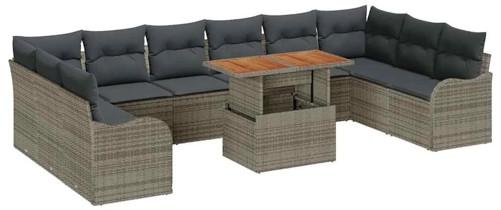 Conjunto de Sofá de Jardim com 11 peças e almofadas cinzas em rattan p