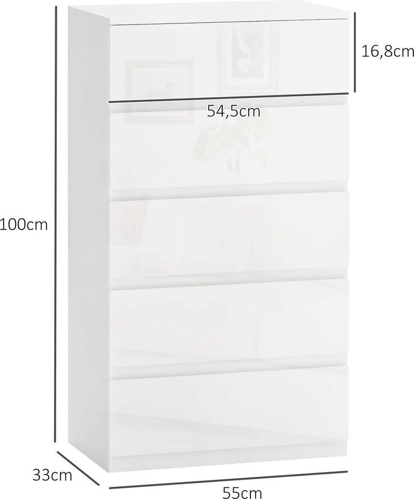 Cómoda com 4 Gavetas de Madeira Cómoda de Dormitório Cómoda Branca Estilo Moderno 55x33x80 cm Branco Brilhante