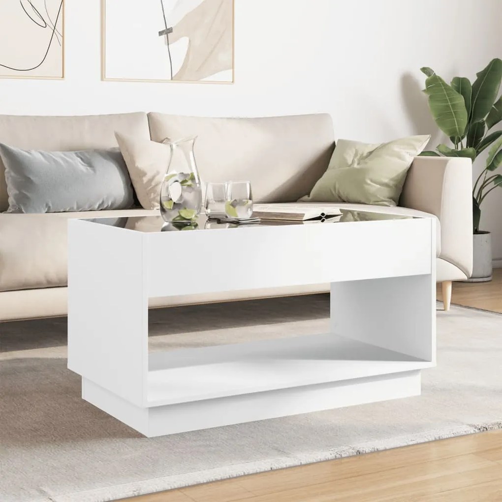 Mesa de centro luzes LED Infinity 90x50x50 cm branco