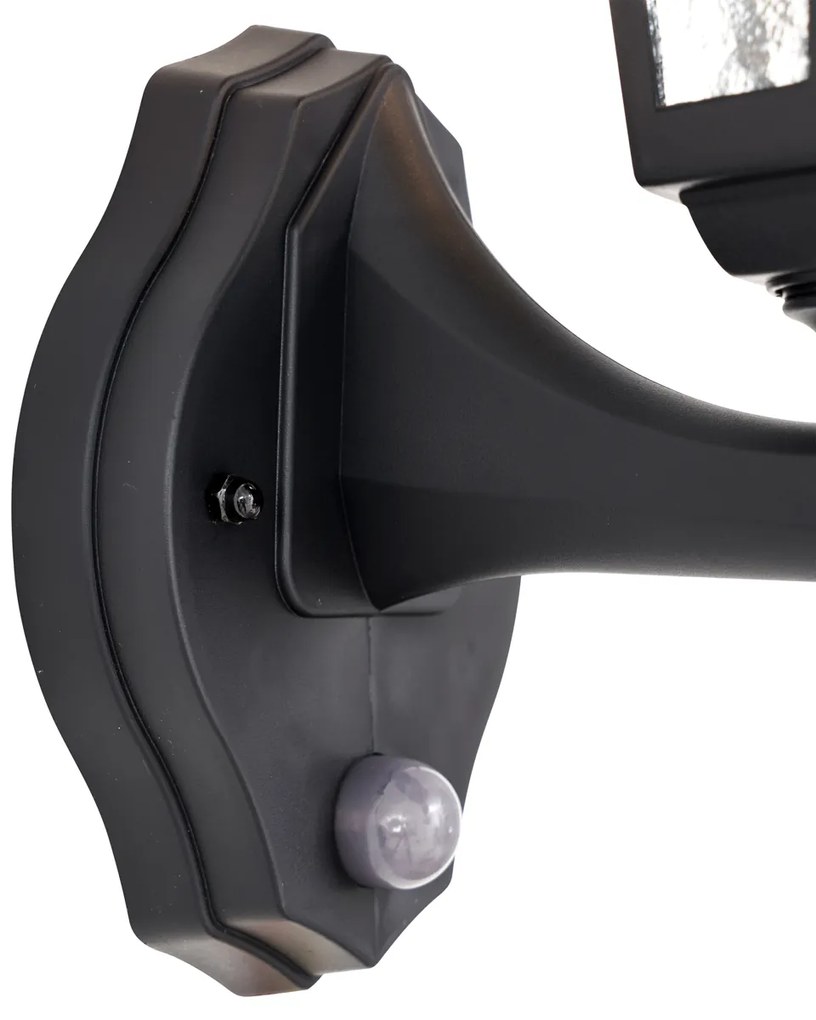 Candeeiro de Parede Exterior Preto com Sensor de Movimento IP44 - New Haven Hammered Clássico / Antigo