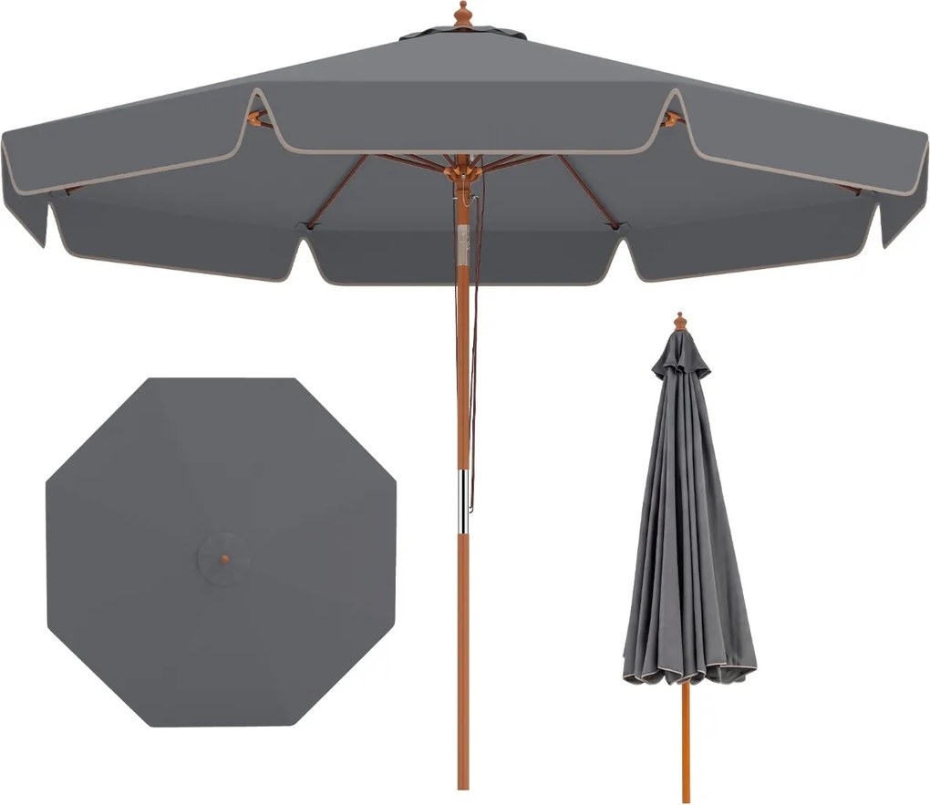 Guarda-sol para pátio de 300 cm com botão de inclinação (BASE NÃO INCLUIDA), cabo de madeira, cobertura ventilada e 8 varas – para jardim, praia, pisc