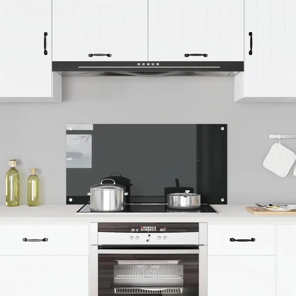 vidaXL Painel anti-salpicos de cozinha 100x50 cm vidro temperado preto