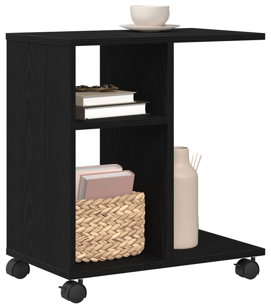 Mesa de Apoio com Rodas em Carvalho Preto 50x30x55 cm em Madeira Ingen