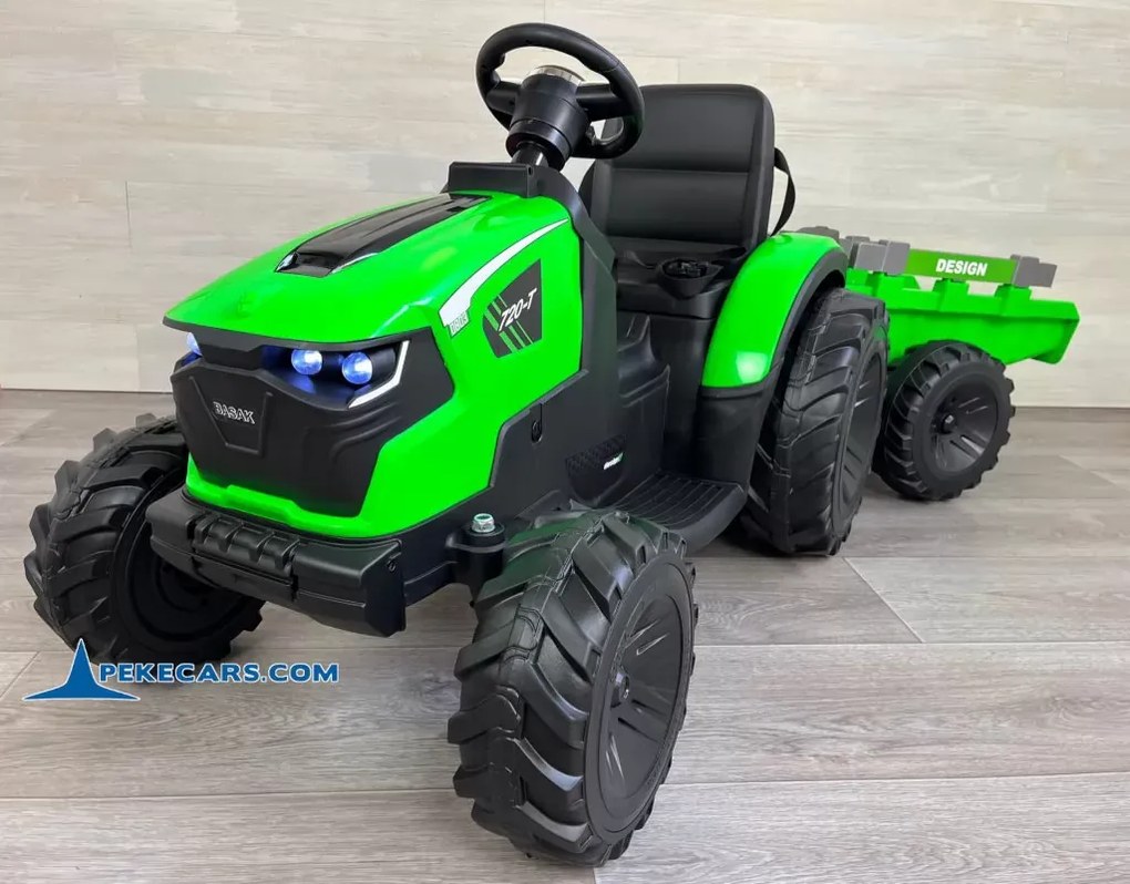 Trator Electrico para crianças Peketrac 8100 24V com Bateria removível e comando de controle remoto e Reboque 2.4G Verde