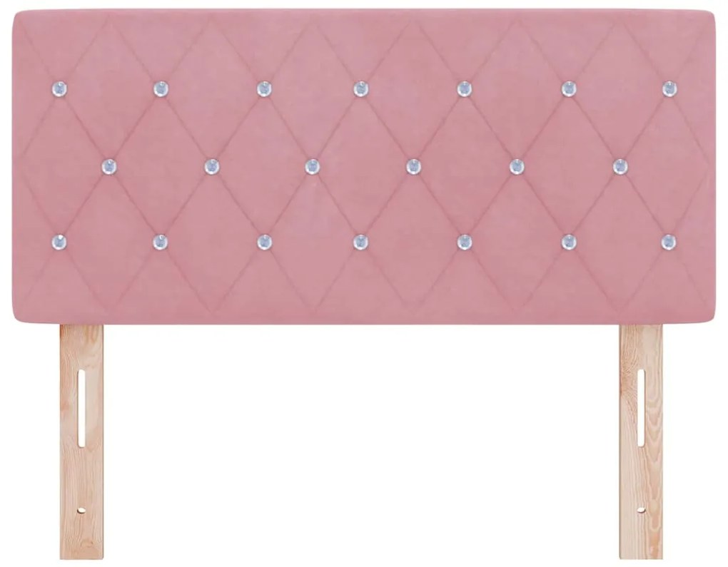 Cabeceira LED com botão de cristal em veludo rosa de 90 cm