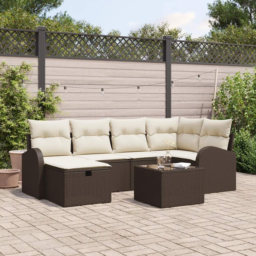 Conjunto de Sofá de Jardim de 7 Peças com Almofadas em Vime Sintético