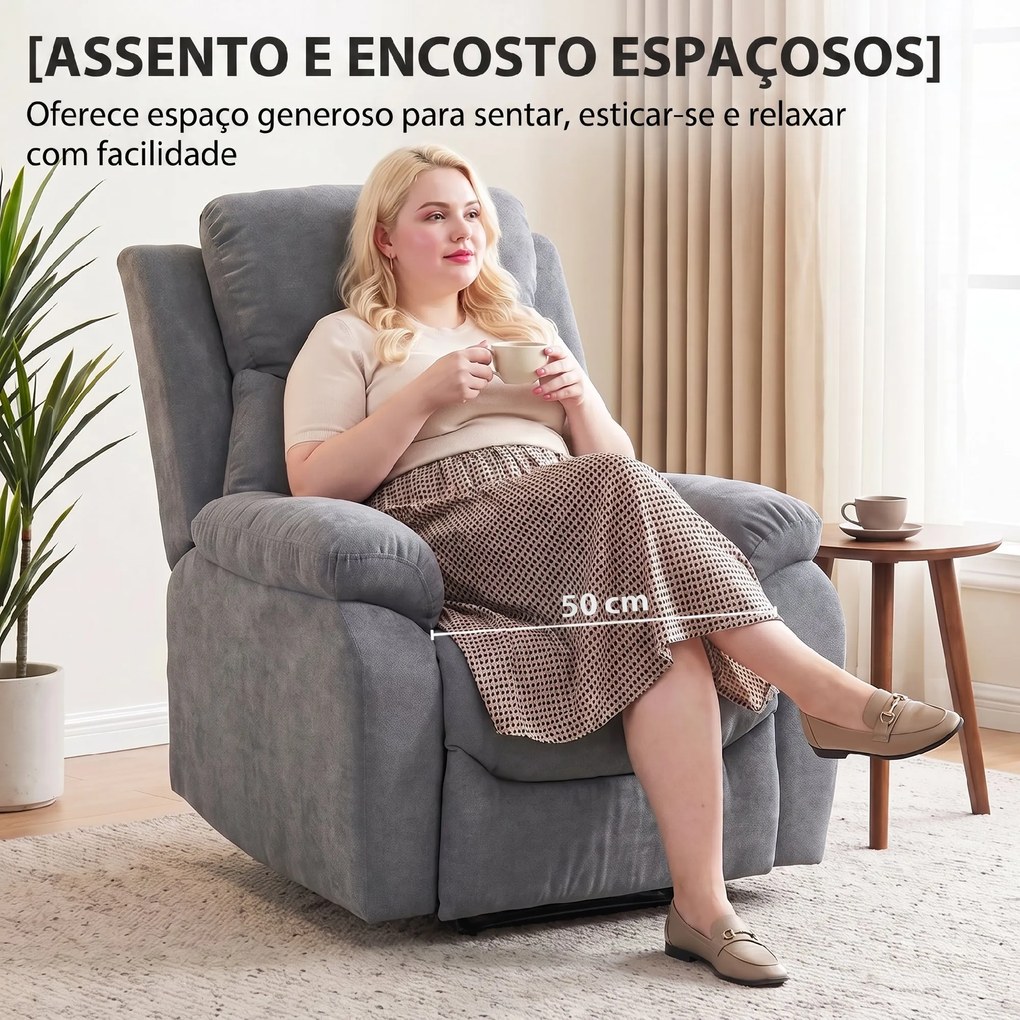 Cadeirão Reclinável Manual 150° em Tecido Efeito Linho com Apoio para os Pés e Braços Acolchoados – Cinzento Escuro