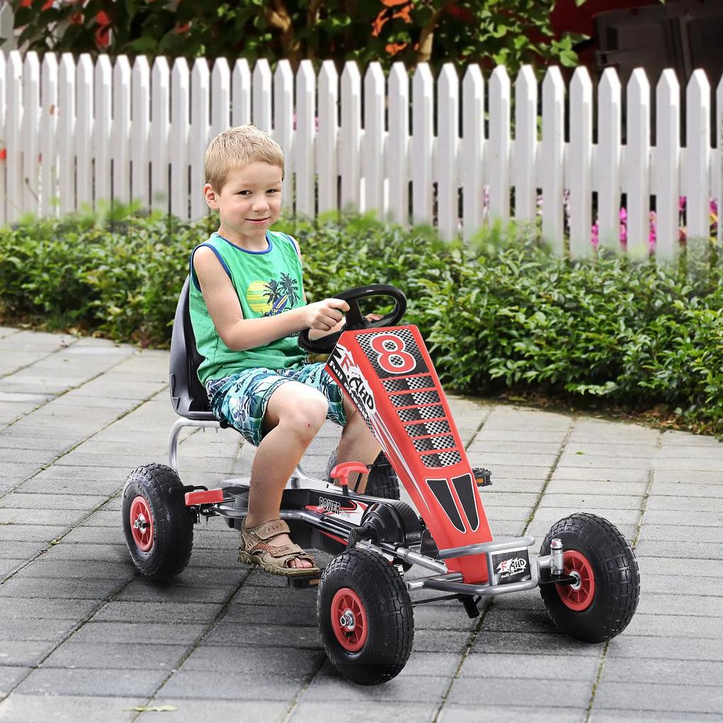 HOMCOM Carro Esportivo Pedal para Crianças com Embreagem e Freio de Assento Ajustável Crianças 3-8 Anos Carrega 50 kg Brinquedo Ar Livre 129x59x70 cm