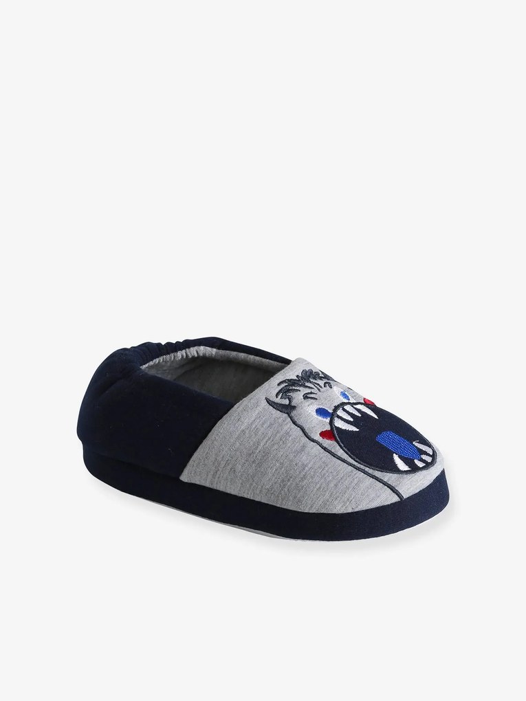 Pantufas monstro, em veludo, para criança cinza mesclado