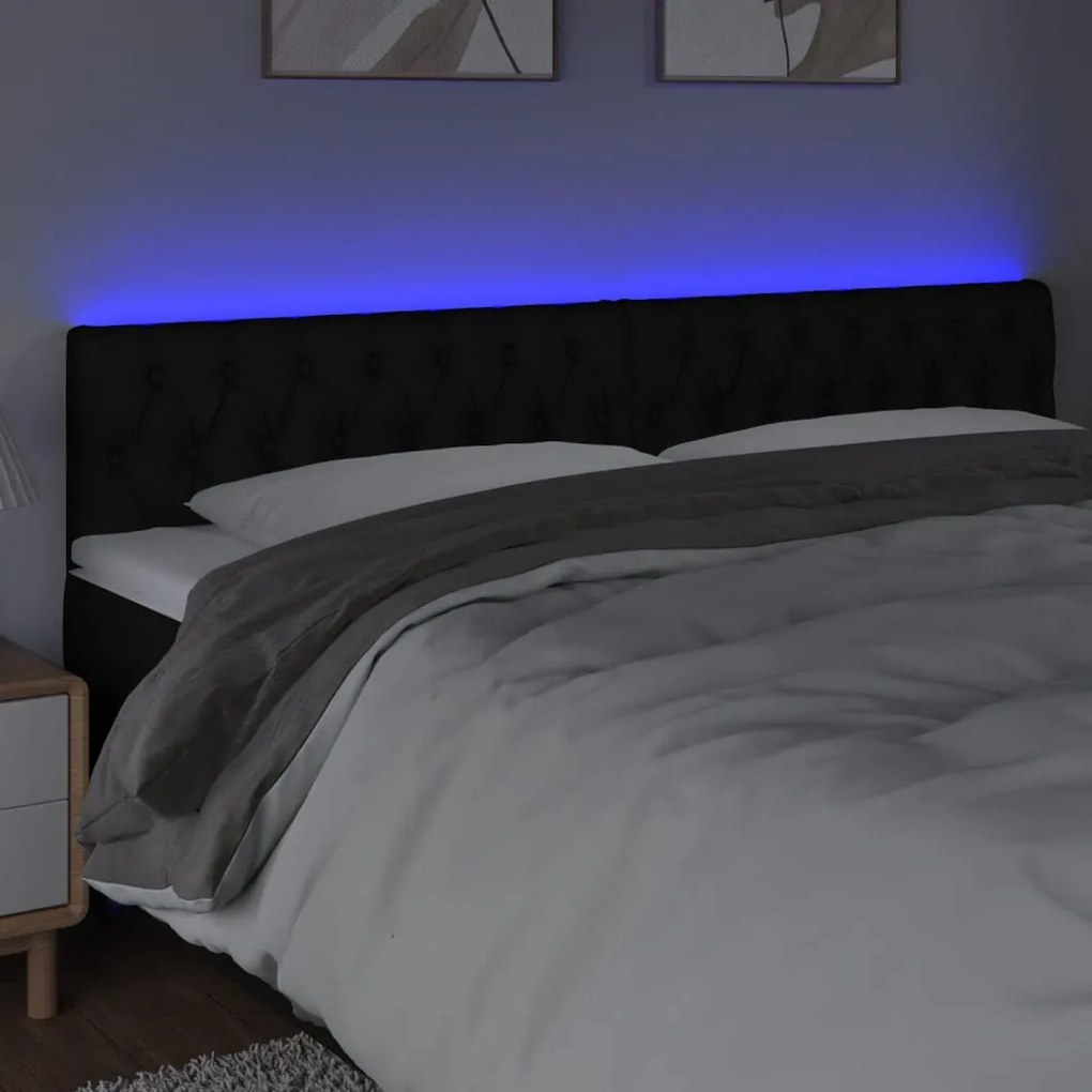 Cabeceira de cama c/ luzes LED tecido 200x7x78/88 cm preto