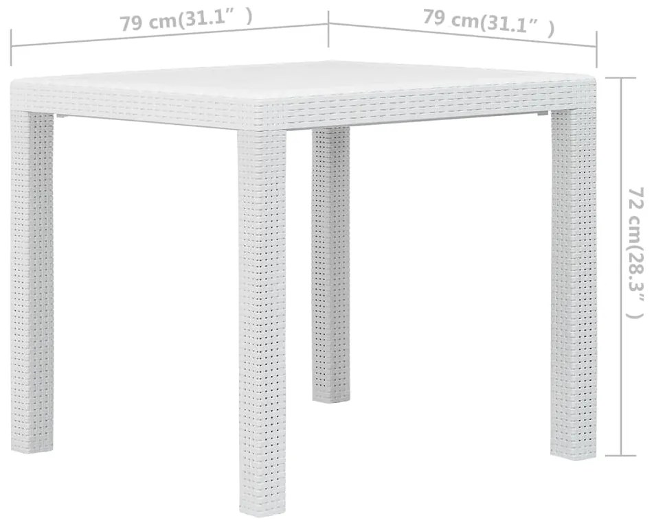 Mesa de jardim 79x79x72 cm plástico branco com aspeto de vime