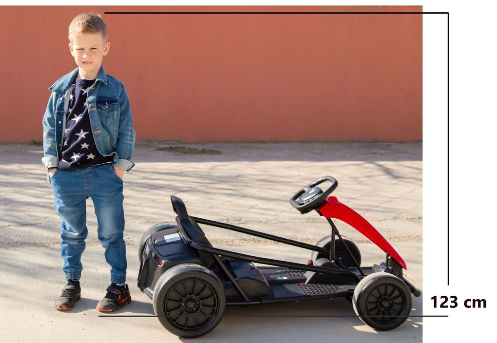 Kart elétrico DRIFT-CAR 24V, rodas lisas Drift, motor 2 x 350W, modo Drift a 13 km/h, bateria 24V, construção sólida Vermelho