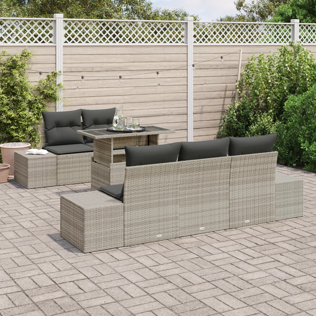 Conjunto de Sofá de Jardim com 6 Peças e Almofadas Cinza Claro em Ratt