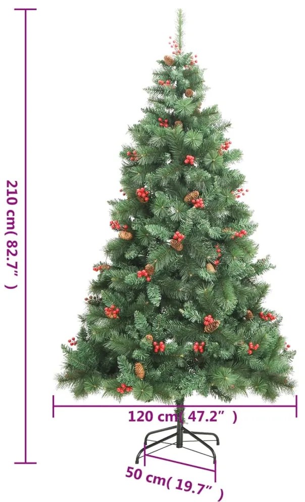 Árvore de Natal artificial articulada c/ pinhas e bagas 210 cm