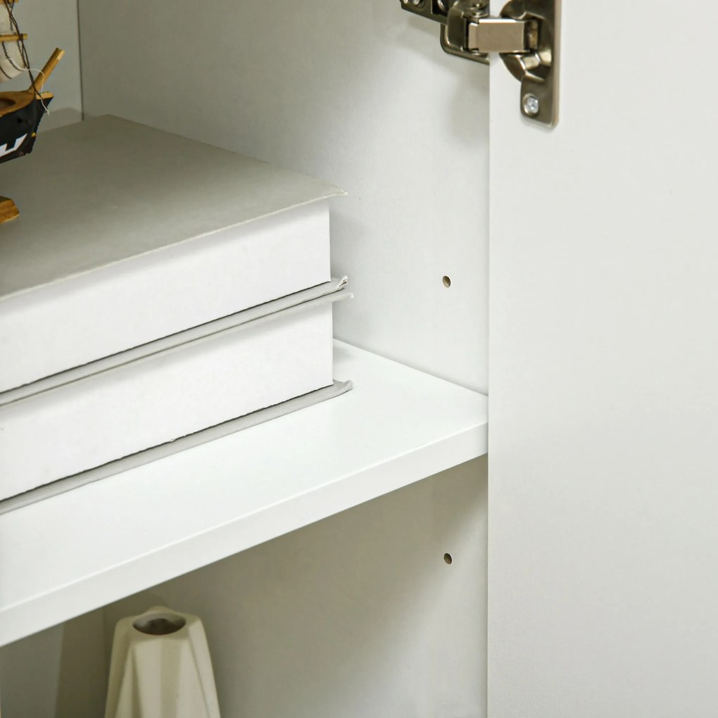 HOMCOM Aparador Sala de Estar Moderno Aparador de Cozinha com 2 Portas 3 Gavetas e Pés de Madeira de Pinho para Sala de Estar Corredor Dormitório 90x32x80 cm Branco