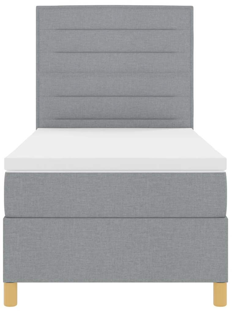 Cama Box Spring com Colchão Cinza Claro de Tecido de Solteiro