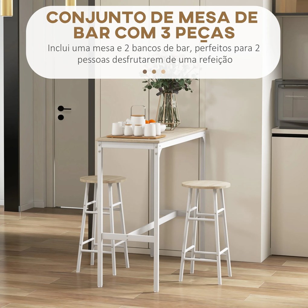 Conjunto de Mesa Alta de Bar com 2 Bancos Mesa Alta de Cozinha com Ban