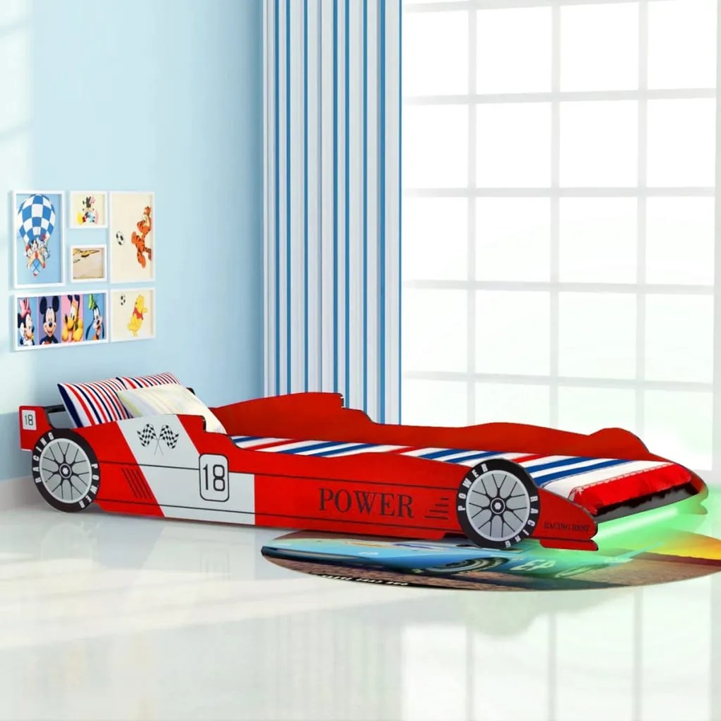 243936 vidaXL Cama carro de corrida LED para crianças 90x200 cm vermelho