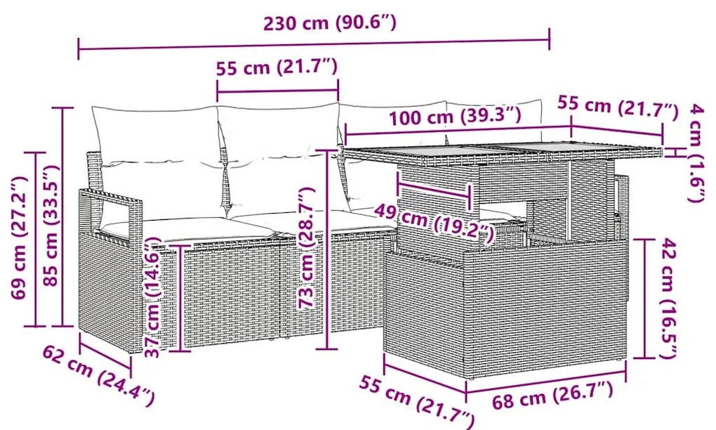 Conjunto de Sofá de Jardim vidaXL de 5 Peças com Almofadas Bege Rattan