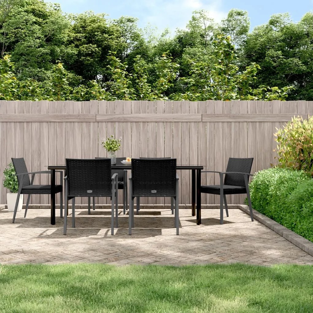 vidaXL 7 pcs conjunto de jantar p/ jardim c/ almofadões vime PE e aço