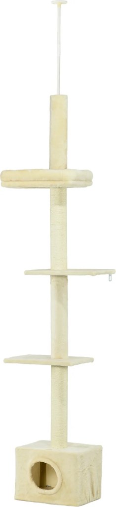 Arranhador para gatos com poste para arranhar, altura ajustável, 440 x 31 x 240–270 cm, 4 níveis de atividades com nicho