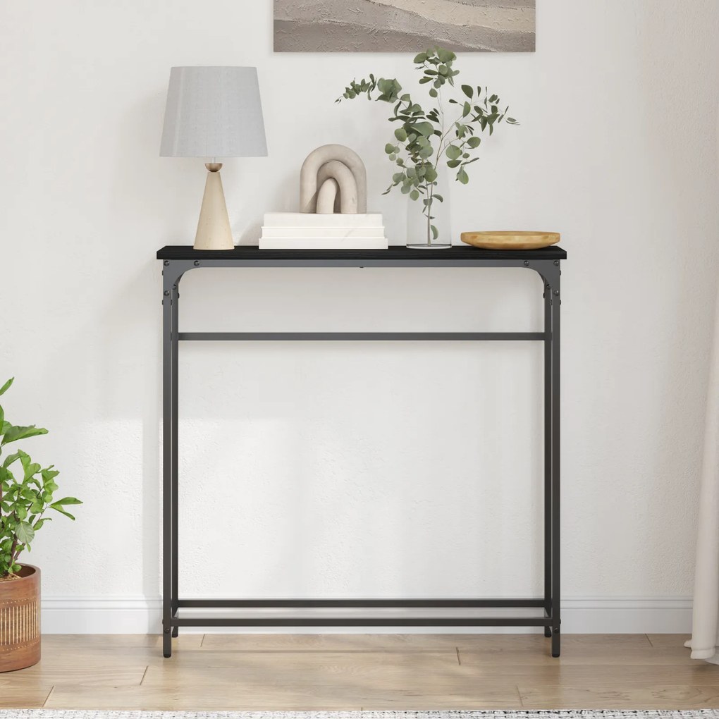 Mesa Console Preto Carvalhos 75x19,5x75 cm Madeira Prensada