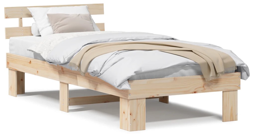 Estrado de Cama com Cabeceira 90x200 cm Madeira Maciça Pinho