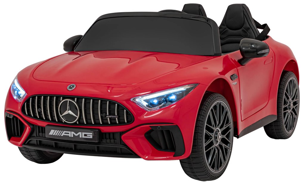 Carro elétrico para Crianças 12V 4X4 Mercedes Benz AMG SL63 Rodas de EVA, Assento Couro Vermelho