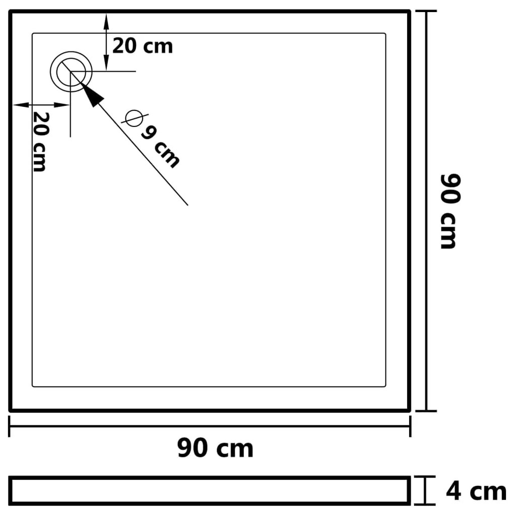 Base de Chuveiro Quadrada Branco - 90x90 cm - ABS - Design Moderno