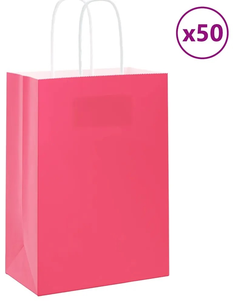 vidaXL Sacos de papel 50 unid com alças rosa 15x8x21 cm
