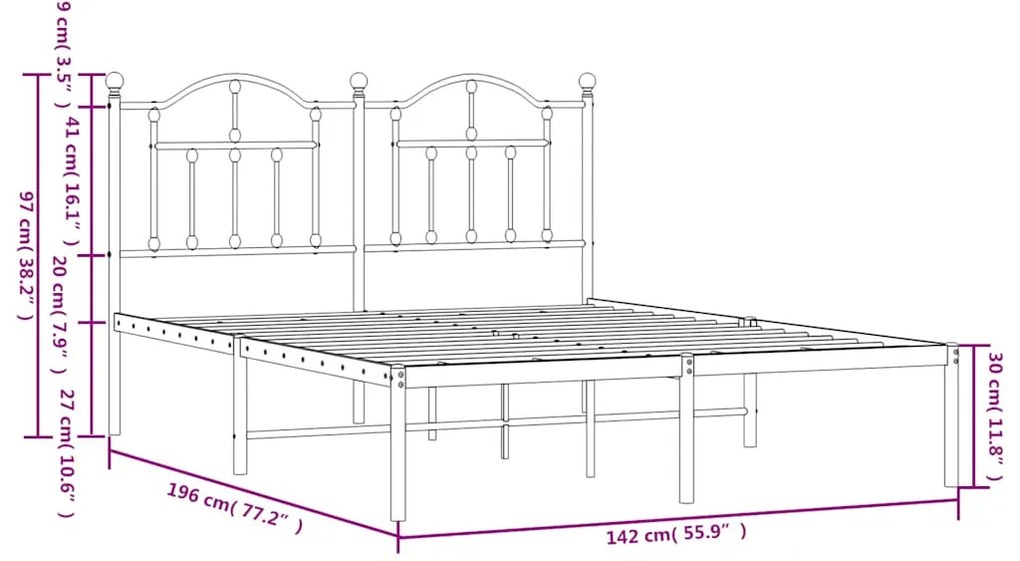 Estrutura de cama com cabeceira 135x190 cm metal branco